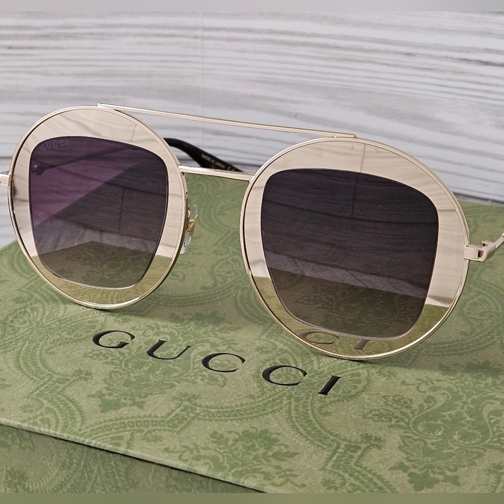 Gucci Aviator GG0105S Aviator Sunglasses in Gold and Brown Gradient NWT - Picture 8 of 12